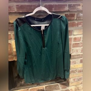 New York & Company Green Blouse with Black Details